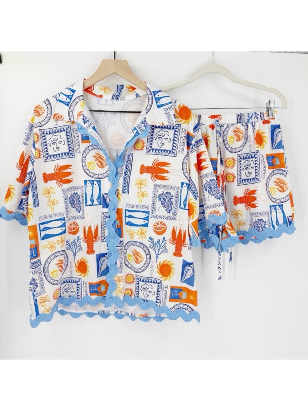 Unbranded Sardine Scallop Ric Rac Shorts Set Nautical Vacation Resort Small